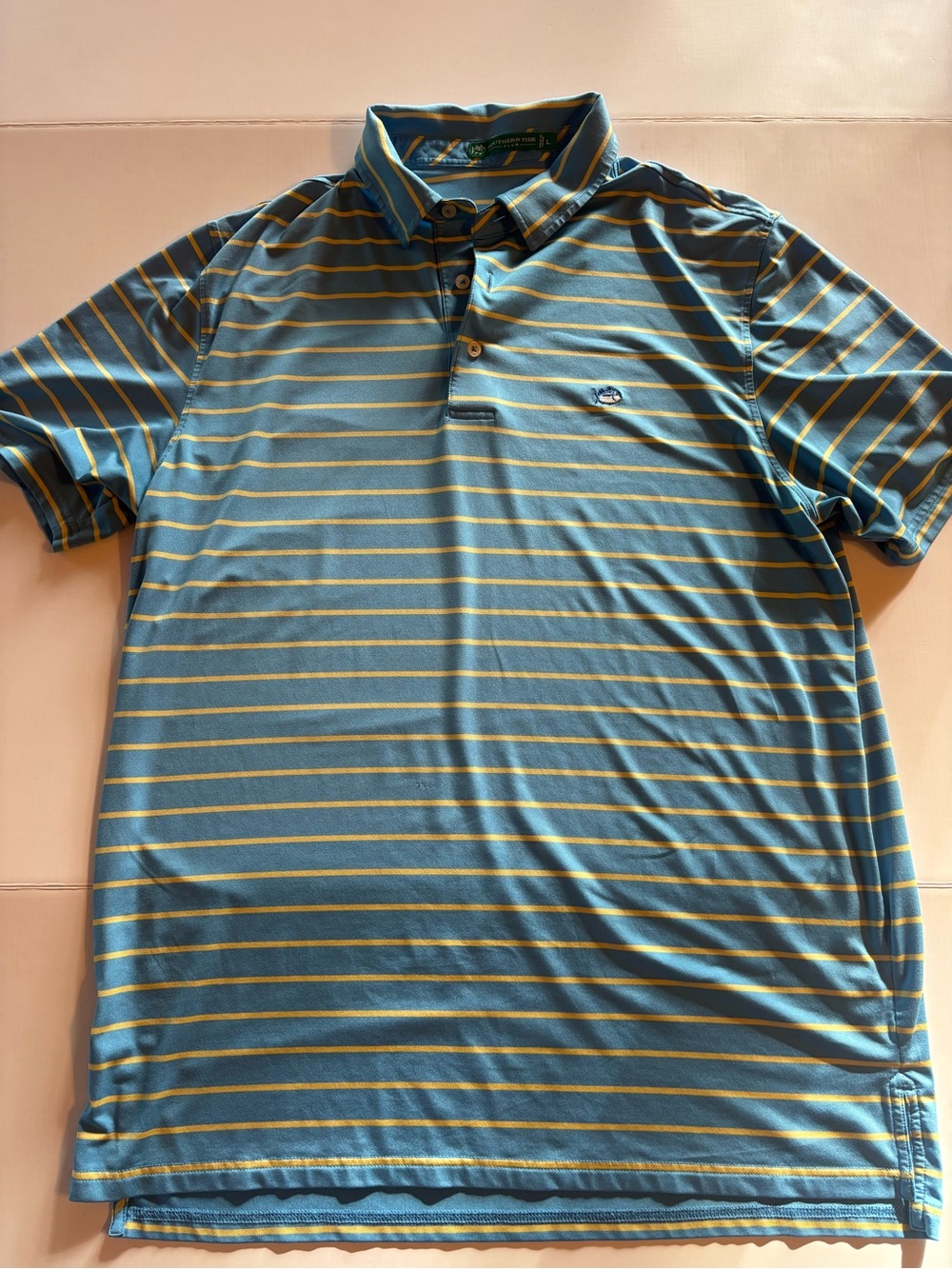 Men's Southern Tide Blue Striped Polo Shirt, size L